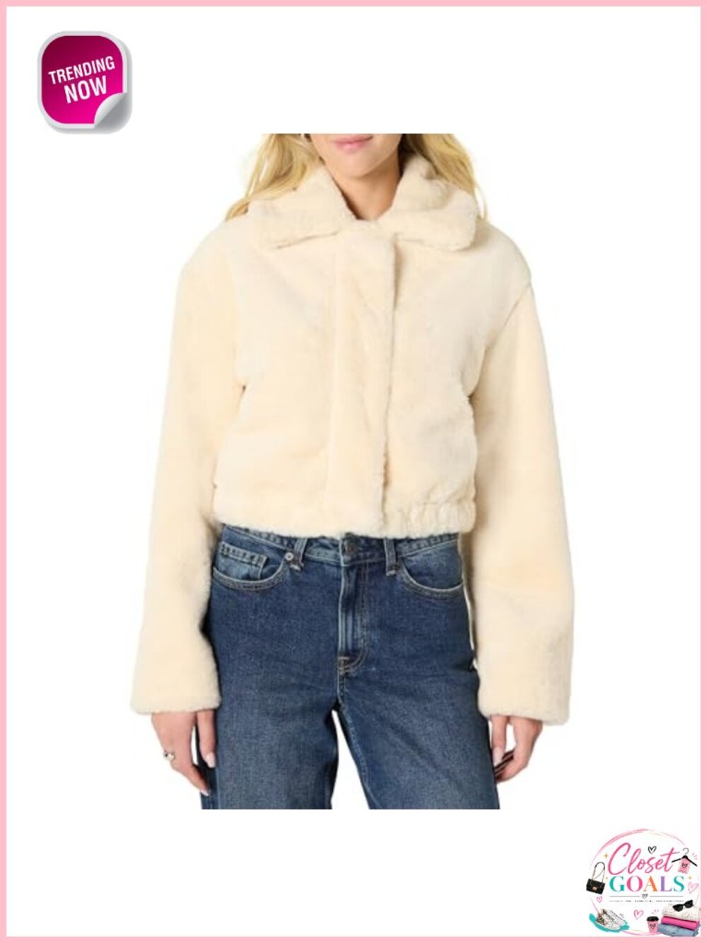 Oversized Cropped Faux Fur Jacket with Collar